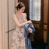 Swobodne sukienki francuskie vintage midi dams bez rękawów elegancka sukienka bowolowa bowcy boho plażowe sundresses dla kobiet lato 2024