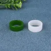Natural Green White Hetian Jade 7-10 Size Flat Ring Chinese Jadeite Amulet Fashion Charm Jewelry Hand Carved Gifts Women Men228d
