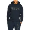 Herrspårsport Sportdräkt färgglada Jesus bokstäver tryck hooded hoodie jogging byxor avslappnade långa byxor set design man streetwear