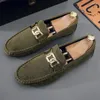 Casual Shoes Classic Retro Green Men's Loafers Flats Handgjorda Suede Moccasin Men Slip-On Driving Footwear Mocasines Hombre