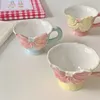 Mugs Korean Hand-painted Three-dimensional Bow Ceramic Mug Cute Girl Heart Coffee Cup Ins Niche High Beauty Teacup Water Milk Cups