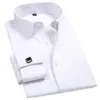 M〜6xlメンズフレンチカフドレスシャツ白い長袖フォーマルビジネスボタン男性シャツレギュラーフィットカフリンクスシャツ240325