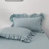 Bedding Sets Nordic Lace Border Solid Color Set Bowknot Girl Cute Princess Style Cotton Bed Sheet Quilt Cover Pillowcase