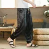 Hipster Ice Silk Satin Men's Pants Dra Mönster Kinesiska löst byxor Smooth Satin Pants Taiji bekväma strandbyxor 066b#