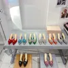 Sandals 2024 Women High Heel Shoes Rhinestone Poined Toe Genuine Leather Ladies Slides Flower Dream PVC Design Pumps