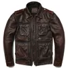 Nouveau M65 Brown Style Vintage Veste en cuir véritable hommes peau de vache naturelle Fi Slim manteau vestes homme 63rh #