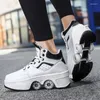 Sapatos casuais patins masculinos de quatro rodas dupla utilização patinação dupla fileira tênis masculino esporte corrida