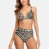 Costume da bagno da donna Costume da bagno bikini a triangolo Charmleaks Costume da bagno con stampa animalier Vita alta Due pezzi Costume da bagno con allacciatura sulla schiena