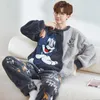 Men's Sleepwear 2024 Adolescent Pajamas Men Winter Coral Velvet Padded Loungewear Suit Student Boy Plus Size Flannel Homewear