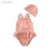 Costume intero 2024 New Summer Kids Beach Wear Suit Neonate Tuta Costume da bagno + Cappello Bambini Bikini Costumi da bagno Neonate Costume intero 24327