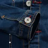 sokotoo Men's slim English patch design rivet jean jacket Casual dark blue wed denim coat Outerwear E3qr#