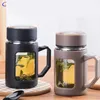 Verres à vin 500ml, tasse à thé en verre Borosilicate de grande capacité, résistant à la chaleur, avec poignée filtrante, infuseur d'eau de bureau