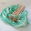 Party Decoration Est 50st/Lot Green and Light Wedding Ribbon Wands With Gold Bell Twirling Streamers Stick