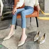 Dress Shoes Rhinestone Buckle Med-high Heels Woman 2024 Designer Sequines Cloth Pumps Ladies Glitter Crystal Wedding Tacones