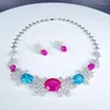 Necklace Earrings Set 2024 Fashion Luxury Red Blue Oval Zircon Earring Wedding Bridel Dinner Banquet Dress Jewelry