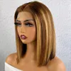 Glueless Highlight Wig Human Hair rakt 13x4 Spets främre mänskliga hår peruker ombre honung blond mittdel spets frontala peruker