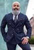 Gentleman Marineblauw Gestreepte Mannen Pakken voor Bruiloft Bruidegom Tuxedo 2 Stuk Custom Made Fi Set Jasje + Broek O0XY #