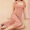 Vestidos casuais 2024 verão feminino retro tubo superior temperamento cinta suspensórios quadrado pescoço fenda longa saia a linha rosa sexy chiffon vestido
