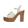 Open toe fish mouth leather buckle thick heels Fashion sandals for women brown white orange heels 12cm high