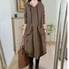 Lady Dress Stylish Casual Plus Size Spring Big Pocket Autumn Pure Color for Dating 240312