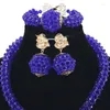 Ensemble de boucles d'oreilles et collier pour femmes, bijoux de mariée nigérians, perles bleues Royal africaines, dubaï, pendentif ABH558