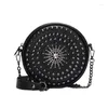 Shoulder Bags PU Leather Ladies Messenger Bag Beaded Rivet Mini Bolso Mujer Small Round Cross Body Chain Fashion Purses And Handbags