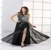 2015 Schwarz-Weiß-A-Linie-Chiffon-Seitenschlitz-Abschlussballkleid, One-Shoulder-Plissee-Abendkleid HW0522146707