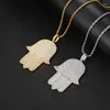 Pendant Necklaces Hip Hop Claw Setting CZ Stone Bling Iced Out Big Hand Of Fatima Pendants For Men Rapper Jewelry Drop