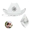 Basker 2st rullade upp brims cowboy hattar cashew blomma kerchiefs set för kvinna karnevaler pografis paljetter trim cowgirl hatt