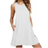 Podstawowe sukienki zwykłe Designerska sukienka dla kobiety Summer Women Solidle Bez rękawów z niewidzialnymi kieszeniami Białe 5xl Drop dostawa OTC9H