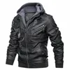 2023 Neue Männer mit Kapuze Lederjacken Herbst Casual Motorrad PU Jacke Biker Ledermäntel Marke Plus Size Kleidung W9cn #