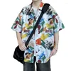 Mäns avslappnade skjortor koreansk version smal strandskjorta hawaiian stil kort ärm topp för resesemester streetwear sommar man m-xxxxxl