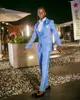 Light Sky Blue Men's Suit One Butt Male Blazer Set Slim Fit Tuxedos Jacket och byxorna toppade Lapel 2 stycken bröllop brudgum Wear w5yh#