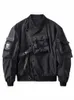 God of Death Bomber Jacket Peito Bolso Techwear Homens Punk Hip Hop Tático Streetwear Preto Jaquetas Varsity Oversized MA1 Casacos 20dN #