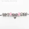 Designer pandoras armband ny rosa blommor kristall pärla rosa kärlek pendell