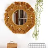 Tapisseries Macramé Mur Miroir rond 1pcs durable suspendu avec frange cercle décoratif boho pour chambre à coucher