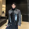 noymei Coat Patchwork Fiable Korean Style PU Leather Denim Grey Black Vintage Autumn New Trendy Men's Jacket WA1929 o3qX#