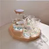 Zestawy herbaciarni Nordic Daisy Transparent Glass Glass Water Bottle Kitchen Cute Sok Milk Drink z pokrywką