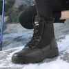 Chaussures de fitness Bottes de combat de l'armée à lacets pour l'hiver, tactiques militaires respirantes, entraînement de chasse, montantes, légères, antidérapantes pour hommes