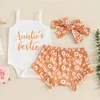 Conjuntos de roupas 3 pçs nascido bebê menina roupas bonito infantil verão floral outfit sem mangas cinta macacão babados shorts conjunto