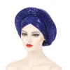 Foulards Paillettes Mariage Turban Casquettes Pour Femme Africaine Tête Légère Hijab Sunproof Rassemblements Religieux