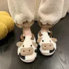 Sandals Winter slider cute girl Kawaii fluffy and warm plush slider cartoon milk cow house fun casual shoesL2403