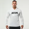 mens Lg Sleeves Elasticity Hooded T shirts Muscle Man Gym Fitn Bodybuilding Jogger Brand Clothing Tee Shirt homme 38AS#