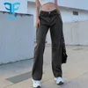 Женские джинсы FAVRE, женские перекрестные боковые цепочки с вырезами, женские прямые уличные брюки с высокой талией, джинсовые брюки, сексуальный уличный стиль