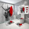 Rideaux de douche, ensemble de rideaux de fleurs, plantes florales, tapis de toilette antidérapant, fond coloré, Style Simple, décoration de salle de bain à domicile