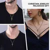 Pendant Necklaces Gift Unisex Cross Stainless Steel Strap With 50cm Rolo Chain Men Women Personality Jewelry CP482