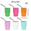 6pcsSet Mini Tumbler S Glass 3oz Glasses With Lid And Straw Double Wall Vacuum Sealed Stainless Steel 240314