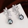 Dingle örhängen caoshi elegant simulerad pärla dropp mode kvinnliga engagemangsmycken med lysande zirkonium underbar graciös gåva