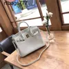 Luxurys Genuine Leather Bk Handbag Women's with Lychee Grain Top Layer Cow Pure White Classic Style Fashionable One-shoulder Messenger