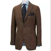 Brun Herringbe Men's Suit Blazer Tweed Single Breasted hacked Lapel One Piece Coat Stiliga kläder för bröllop/busin G7NN#